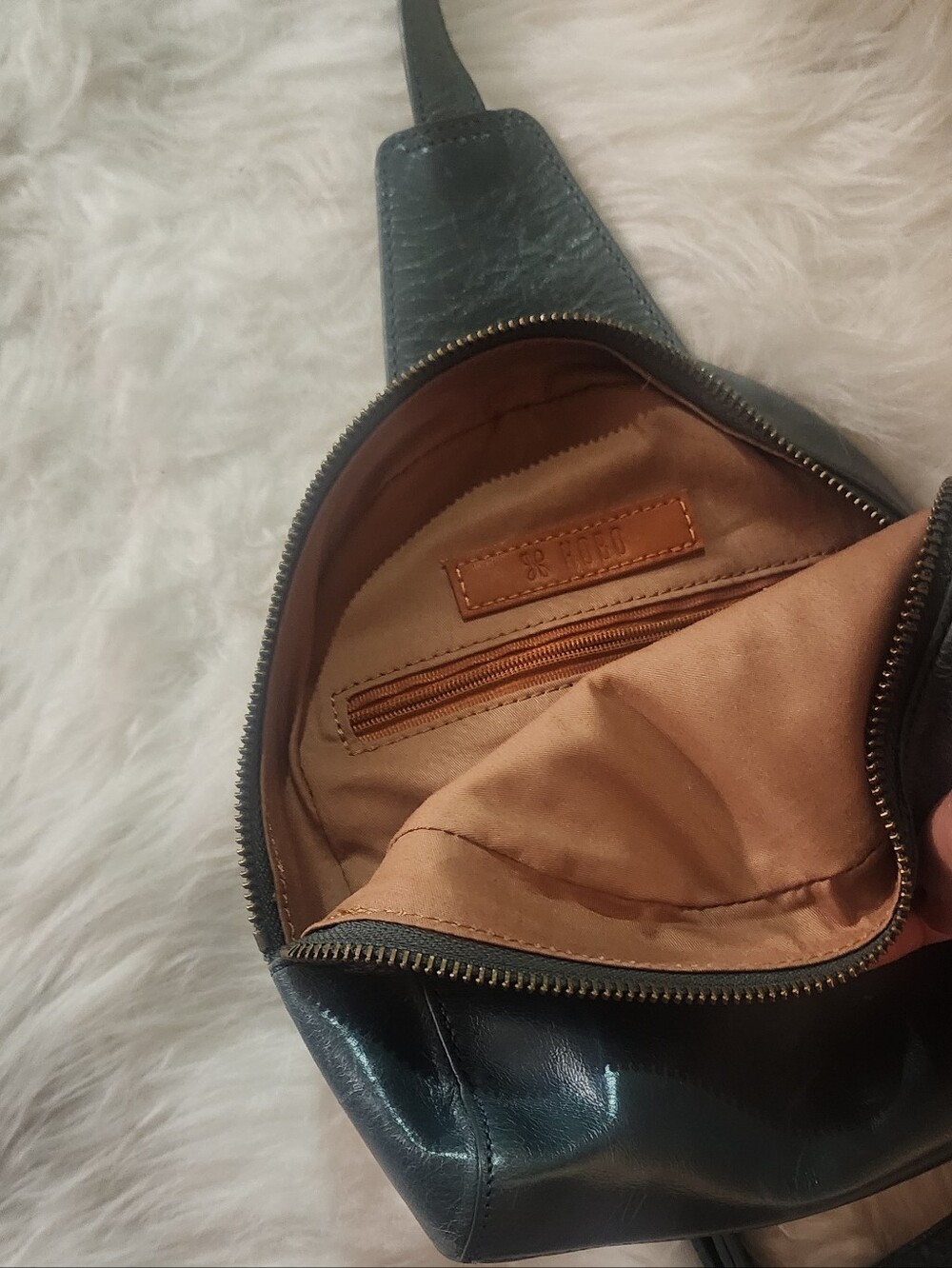 Female Leather Sling Bag - Black with Brown Interior